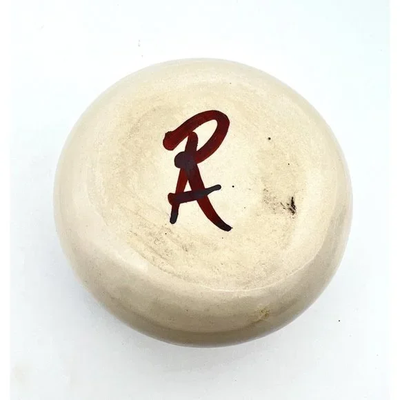 Art Pottery Bud Vase Oil Lamp Weed Pot Blue White Artist Signed R A Ceramic - Picture 7 of 8